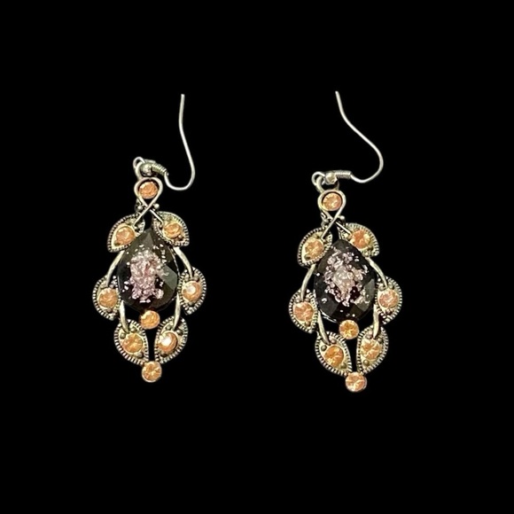 VGT Multicolor Rhinestone Gunmetal Dangle/Teardrop Earrings - Picture 2 of 5